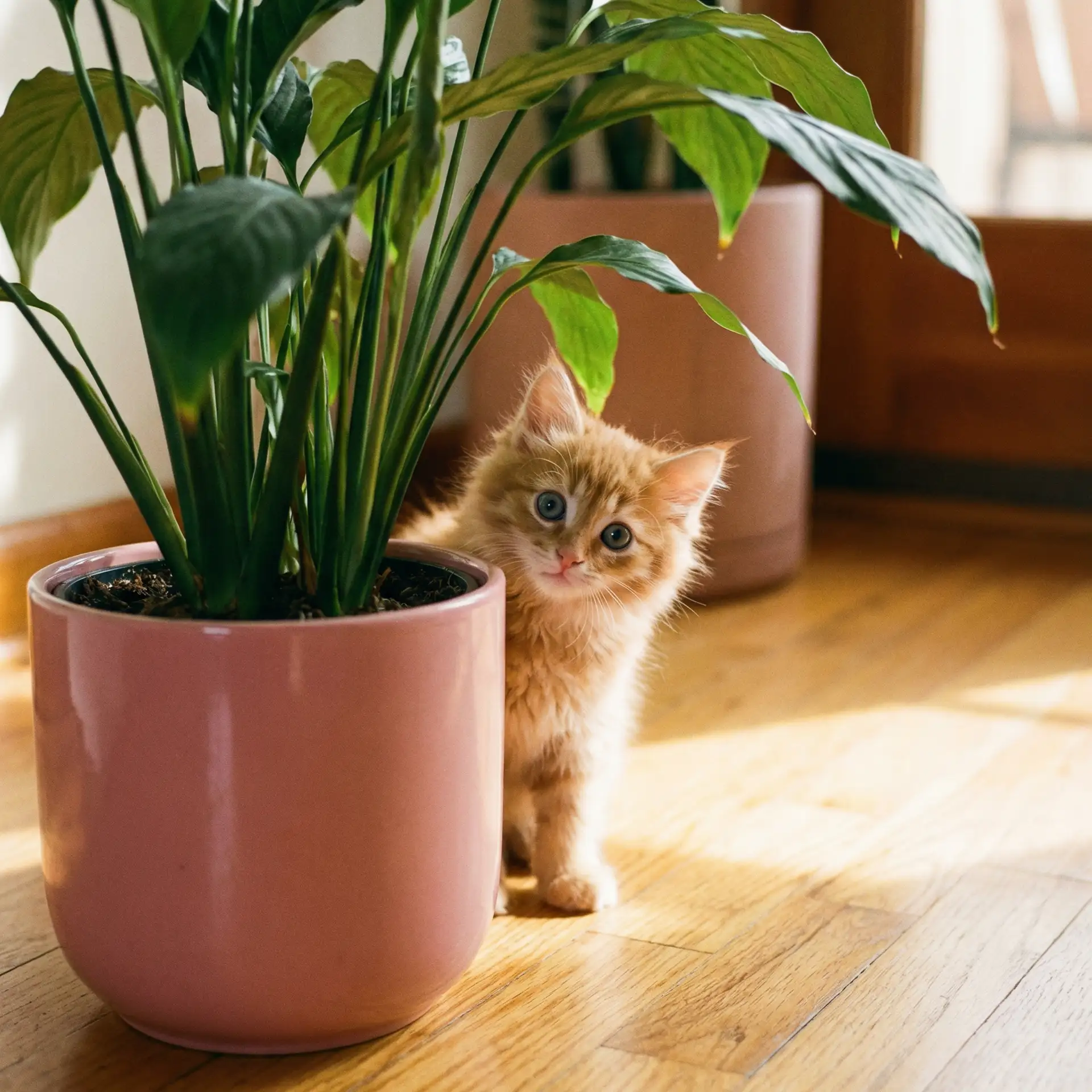 小猫从花盆后探头 - 蓝色导航